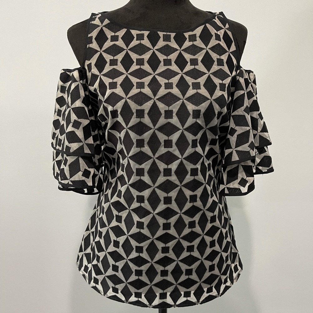 Anne Fontaine Sharon sheer cold shoulder blouse size France 38 small